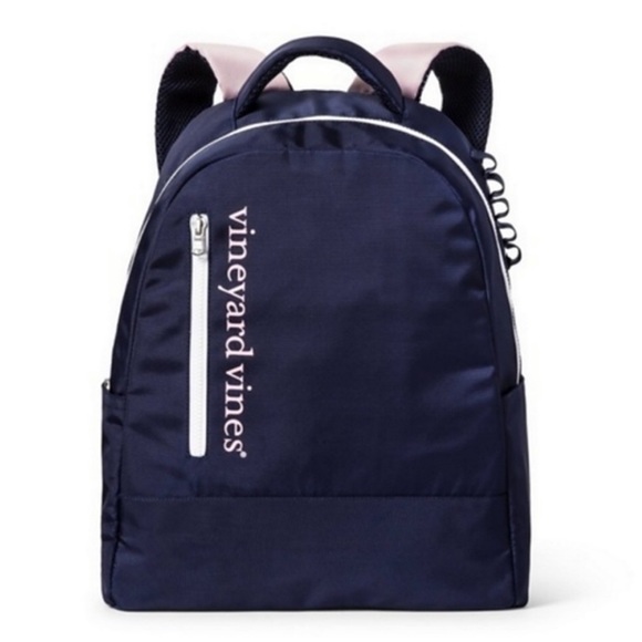 navy blue pink backpack
